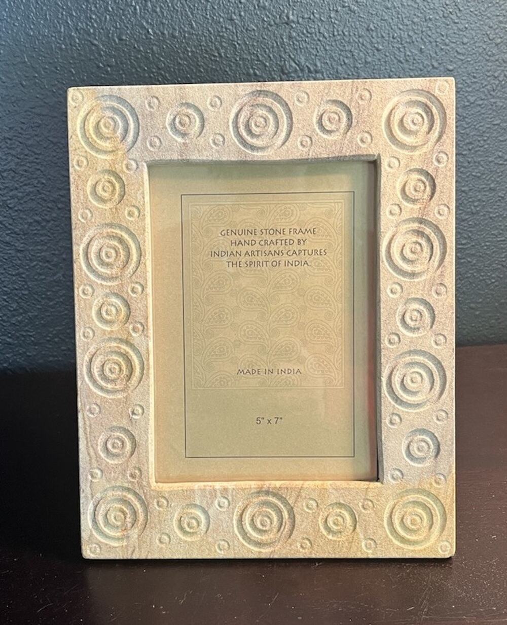 Hand Carved Genuine Stone 5x7 Picture Frame India Spiral Design Heavy